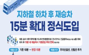 Read more about the article 지하철 하차 후 재승차 10분에서 15분 확대 적용